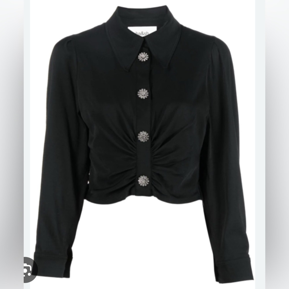 Black Button-Up Blouse with Embellished Buttons